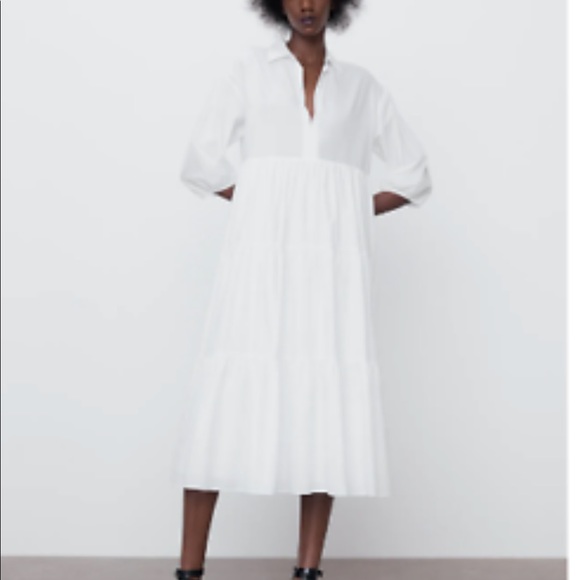 Zara Dresses Zara White Cotton Tiered Maxi Dress Poshmark